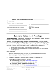 Document preview: Form FL Parentage300 Summons: Notice About Parentage - Washington