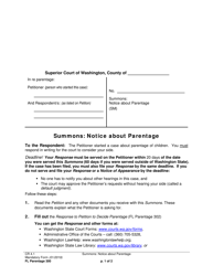 Form FL Parentage300 Summons: Notice About Parentage - Washington