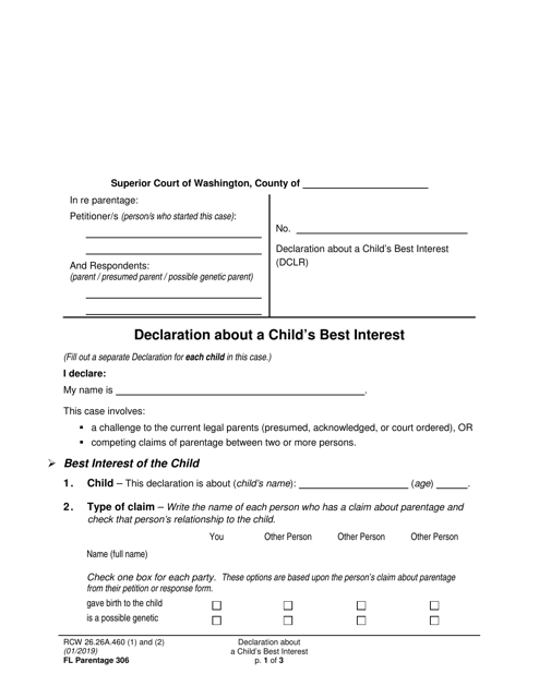 Form FL Parentage306 Declaration About a Child's Best Interest - Washington