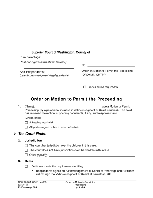 Form FL Parentage305 Order on Motion to Permit the Proceeding - Washington