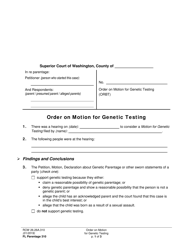 Form FL Parentage310 Order on Motion for Genetic Testing - Washington
