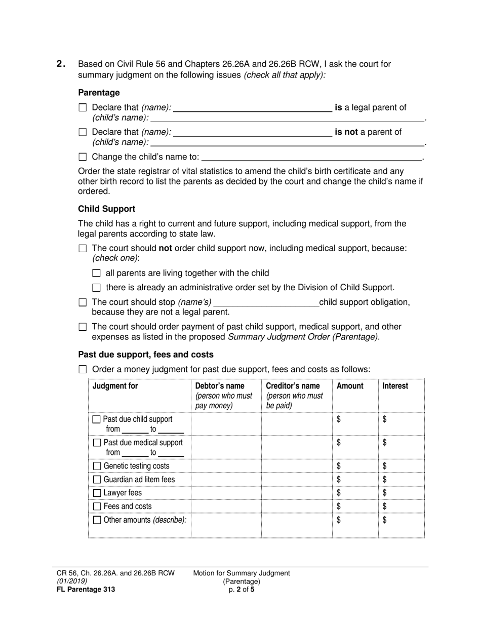 Form FL Parentage313 Motion for Summary Judgment (Parentage) - Washington, Page 2