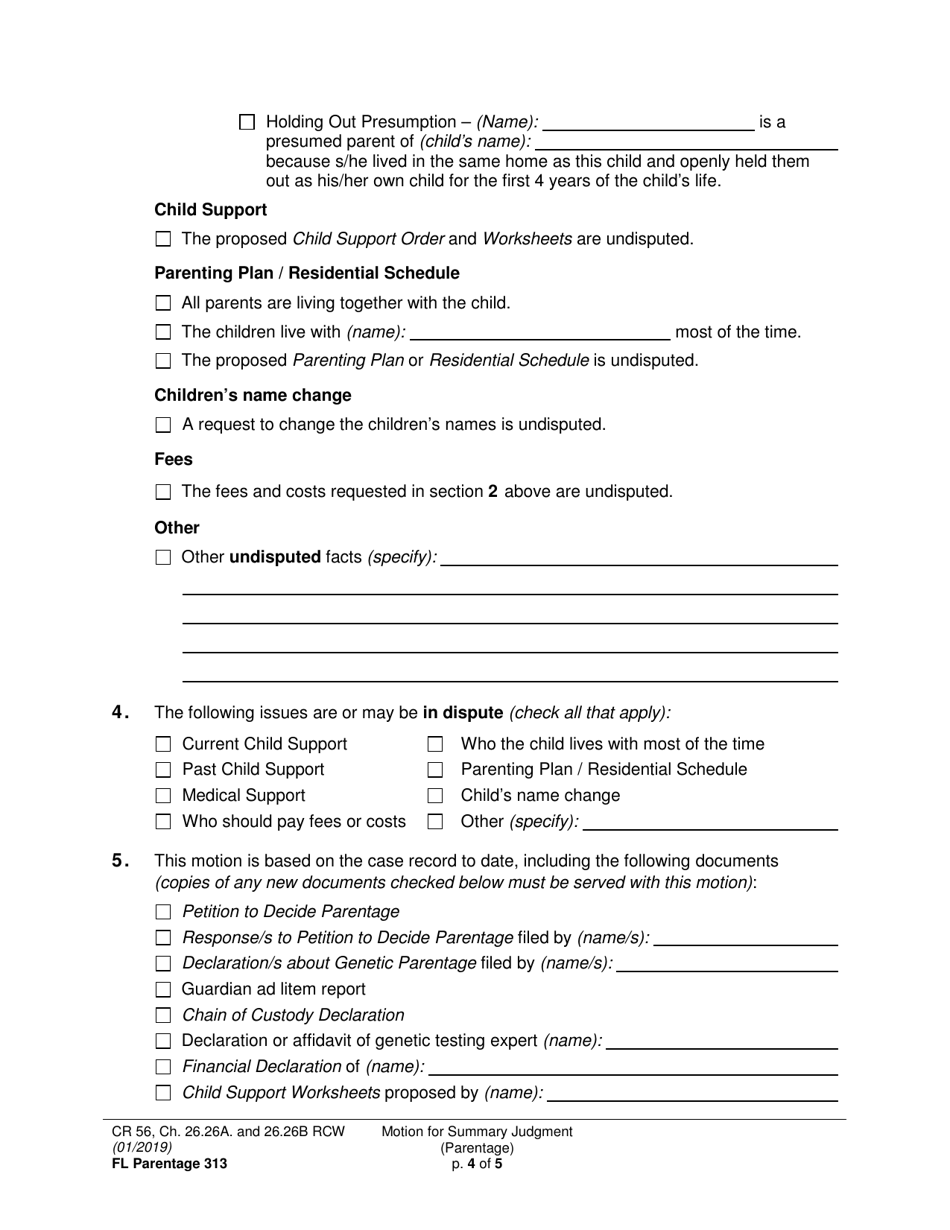 Form FL Parentage313 Motion for Summary Judgment (Parentage) - Washington, Page 4
