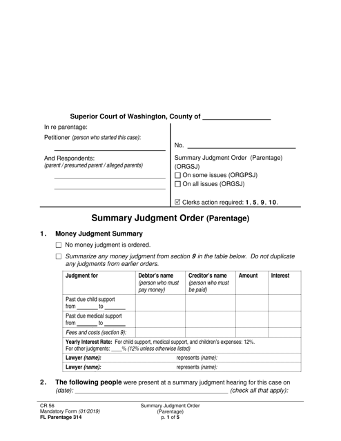 Form FL Parentage314 Summary Judgment Order (Parentage) - Washington