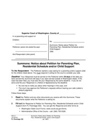 Form FL Parentage330 Summons: Notice About Petition for Parenting Plan, Residential Schedule and/or Child Support - Washington