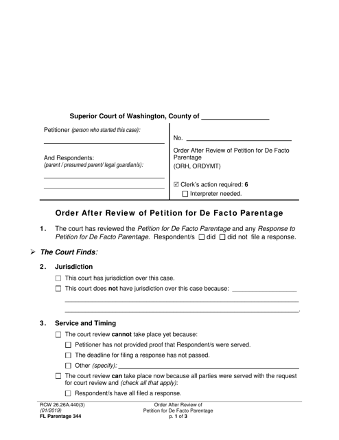 Form FL Parentage344  Printable Pdf