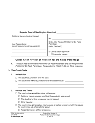 Form FL Parentage344 Order After Review of Petition for De Facto Parentage - Washington