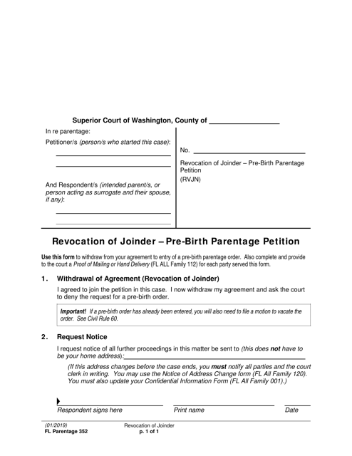 Form FL Parentage352 Revocation of Joinder - Pre-birth Parentage Petition - Washington