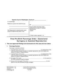 Form FL Parentage354 Final Pre-birth Parentage Order - Gestational Surrogacy or Assisted Reproduction - Washington
