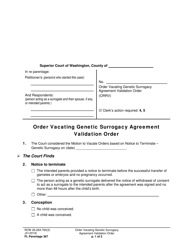 Form FL Parentage367 Order Vacating Genetic Surrogacy Agreement Validation Order - Washington