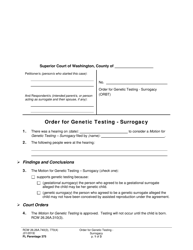 Document preview: Form FL Parentage375 Order for Genetic Testing - Surrogacy - Washington