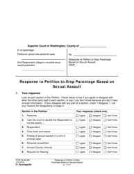 Form FL Parentage382 &quot;Response to Petition to Stop Parentage Based on Sexual Assault&quot; - Washington