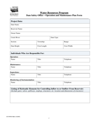 Form ECY070-39 &quot;Dam Safety - Operation and Maintenance Plan Form&quot; - Washington