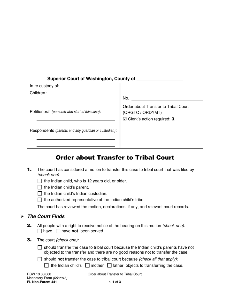 Form FL Non-Parent441 Order About Transfer to Tribal Court - Washington, Page 1
