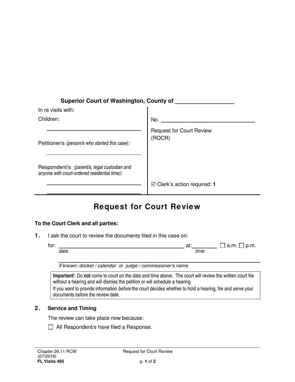 Form FL Visits485 Request for Court Review - Washington, Page 1