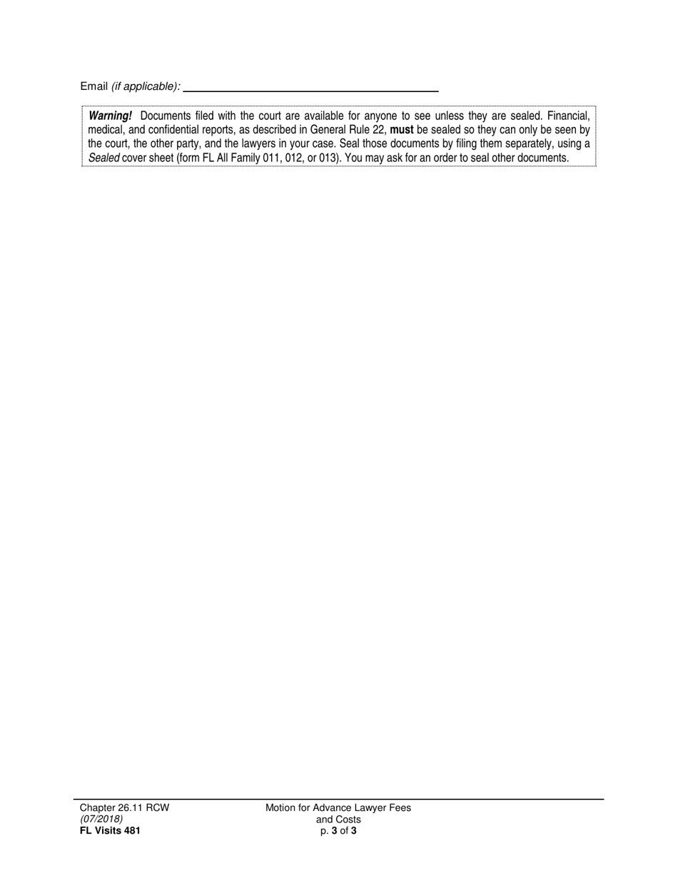 Form FL Visits481 Motion for Advance Lawyer Fees and Costs - Washington, Page 3