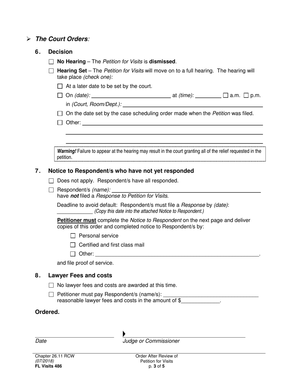 Form FL Visits486 Order After Review of Petition for Visits - Washington, Page 3