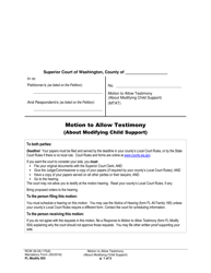 Form FL Modify503 Motion to Allow Testimony (About Modifying Child Support) - Washington