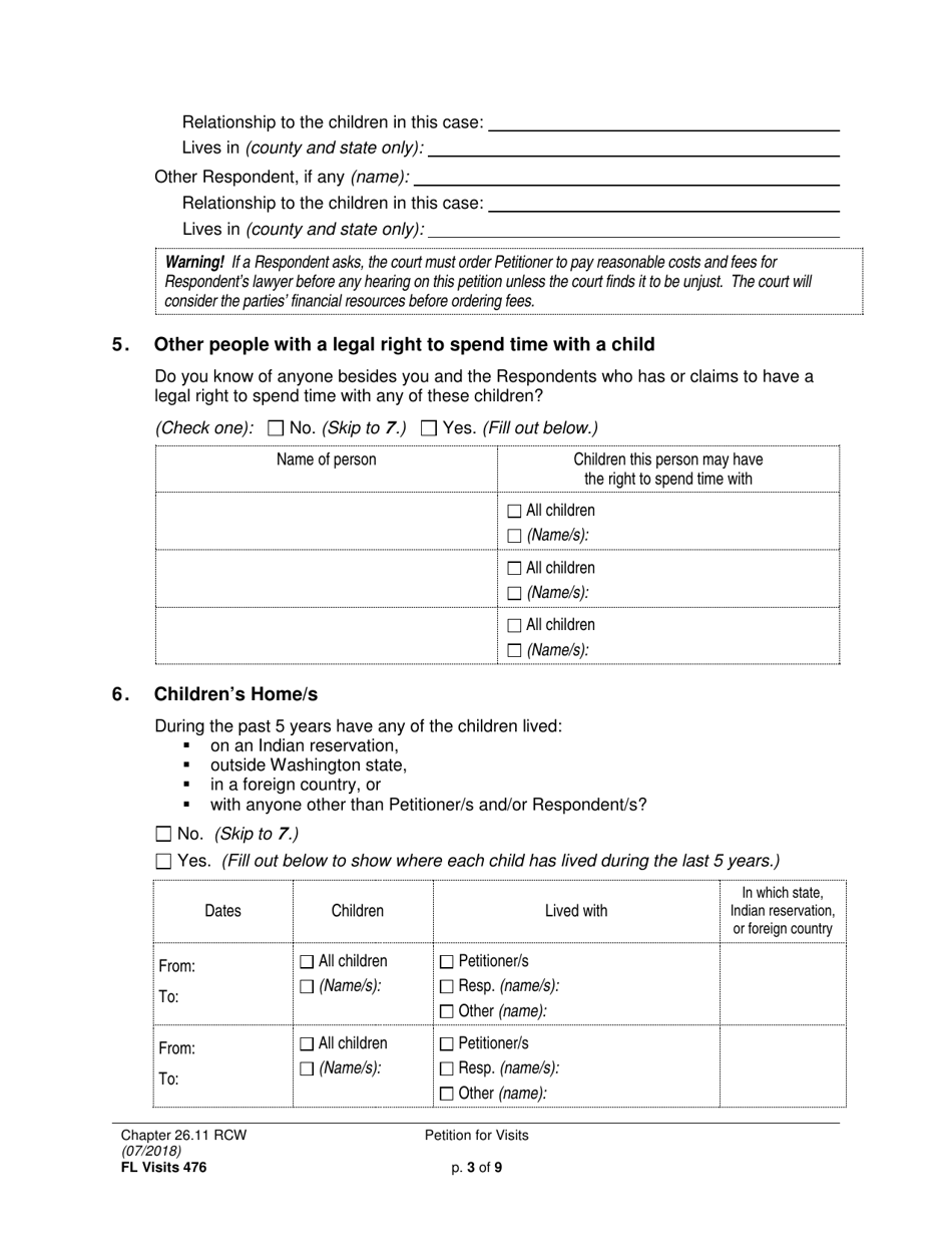 Form FL Visits476 Petition for Visits - Washington, Page 3