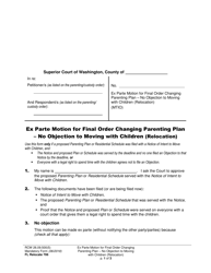 Document preview: Form FL Relocate706 Ex Parte Motion for Final Order Changing Parenting Plan - No Objection to Moving With Children (Relocation) - Washington