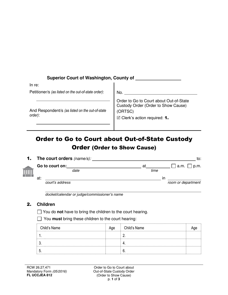 Form FL UCCJEA812 Order to Go to Court About Out-of-State Custody Order (Order to Show Cause) - Washington, Page 1