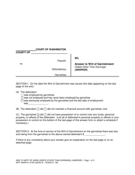 Document preview: Form WPF GARN01.0700 Answer to Writ of Garnishment (Debts Other Than Earnings) - Washington