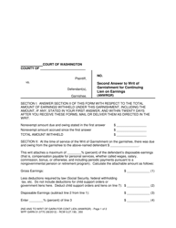 Document preview: Form WPF GARN01.0770 Second Answer to Writ of Garnishment for Continuing Lien on Earnings - Washington