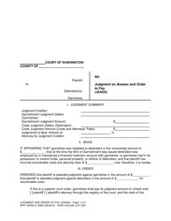Document preview: Form WPF GARN01.0850 Judgment on Answer and Order to Pay (Jdagd) - Washington