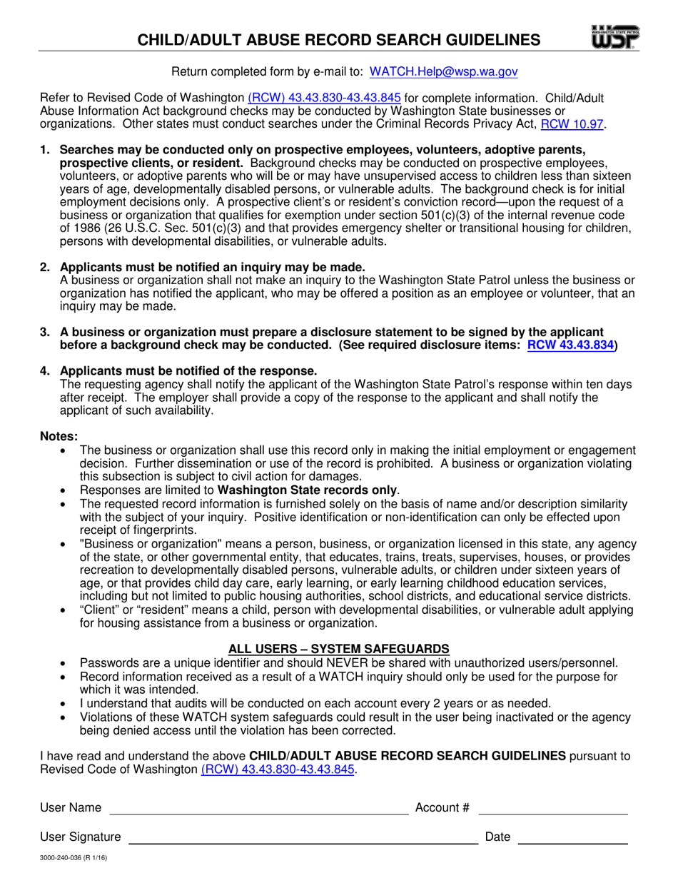Form 3000-240-064 Washington Access to Criminal History (Watch) New Non-profit Account Application - Washington, Page 3