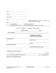 Form 1021GEJ &quot;Certificate of Service&quot; - Utah