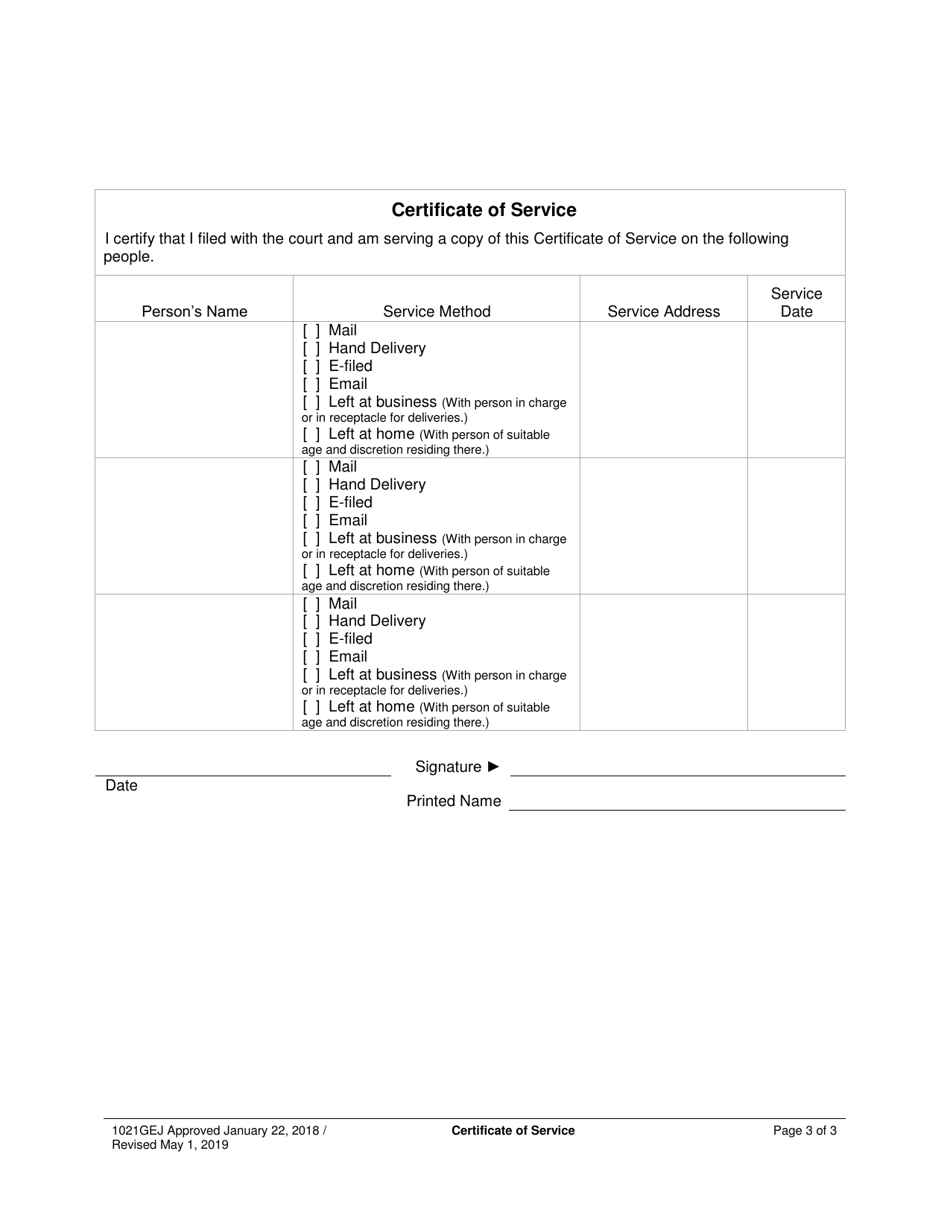 Form 1021GEJ Certificate of Service - Utah, Page 3