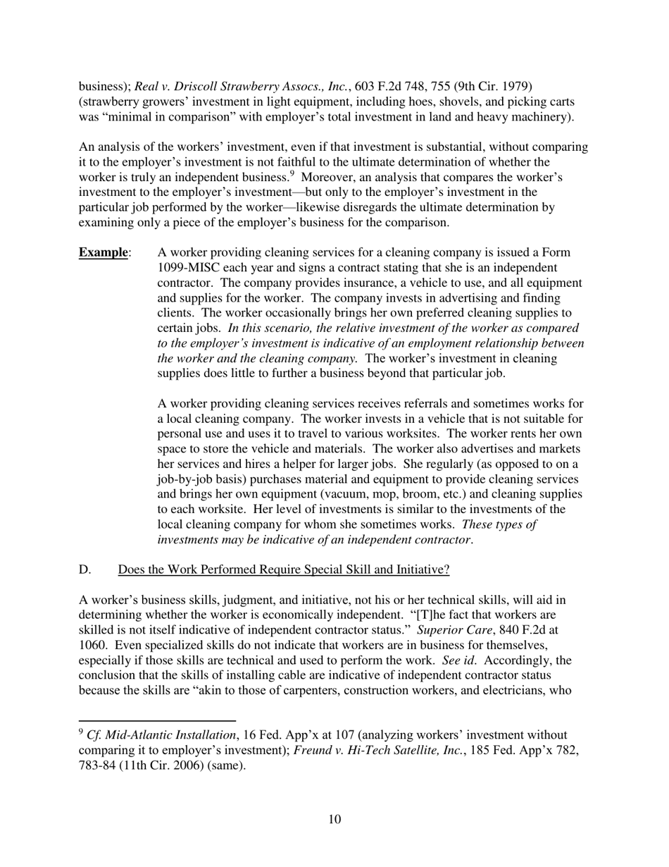 Administrators Interpretation No. 2015-1 - the Application of the Fair Labor Standards Acts suffer or Permit Standard in the Identification of Employees Who Are Misclassified as Independent Contractors, Page 10
