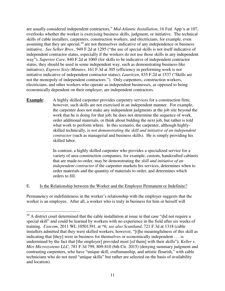 Administrators Interpretation No. 2015-1 - the Application of the Fair Labor Standards Acts suffer or Permit Standard in the Identification of Employees Who Are Misclassified as Independent Contractors, Page 11