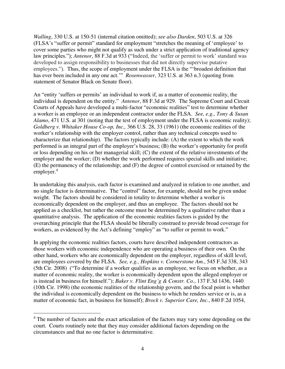Administrators Interpretation No. 2015-1 - the Application of the Fair Labor Standards Acts suffer or Permit Standard in the Identification of Employees Who Are Misclassified as Independent Contractors, Page 4