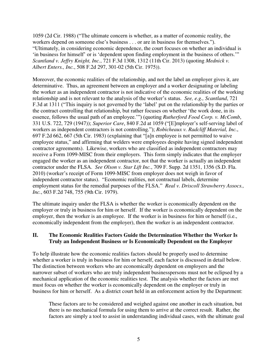 Administrators Interpretation No. 2015-1 - the Application of the Fair Labor Standards Acts suffer or Permit Standard in the Identification of Employees Who Are Misclassified as Independent Contractors, Page 5