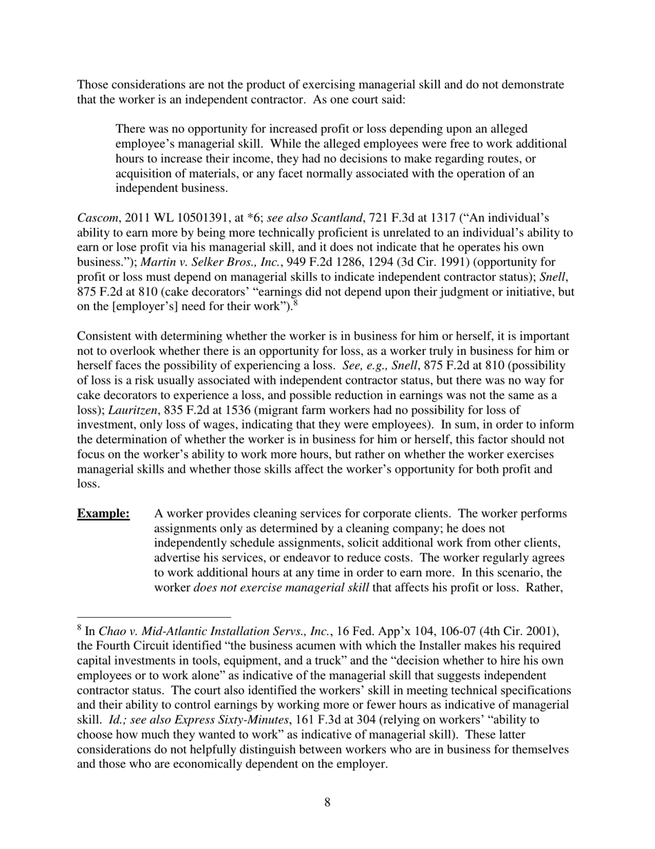 Administrators Interpretation No. 2015-1 - the Application of the Fair Labor Standards Acts suffer or Permit Standard in the Identification of Employees Who Are Misclassified as Independent Contractors, Page 8