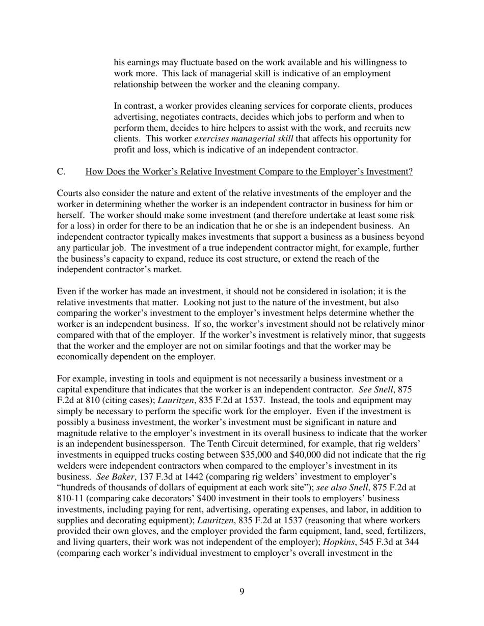 Administrators Interpretation No. 2015-1 - the Application of the Fair Labor Standards Acts suffer or Permit Standard in the Identification of Employees Who Are Misclassified as Independent Contractors, Page 9