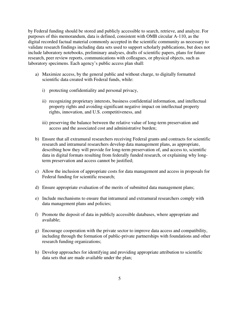 Memorandum for the Heads of Executive Departments and Agencies (Increasing Access to the Results of Federally Funded Scientific Research), Page 5