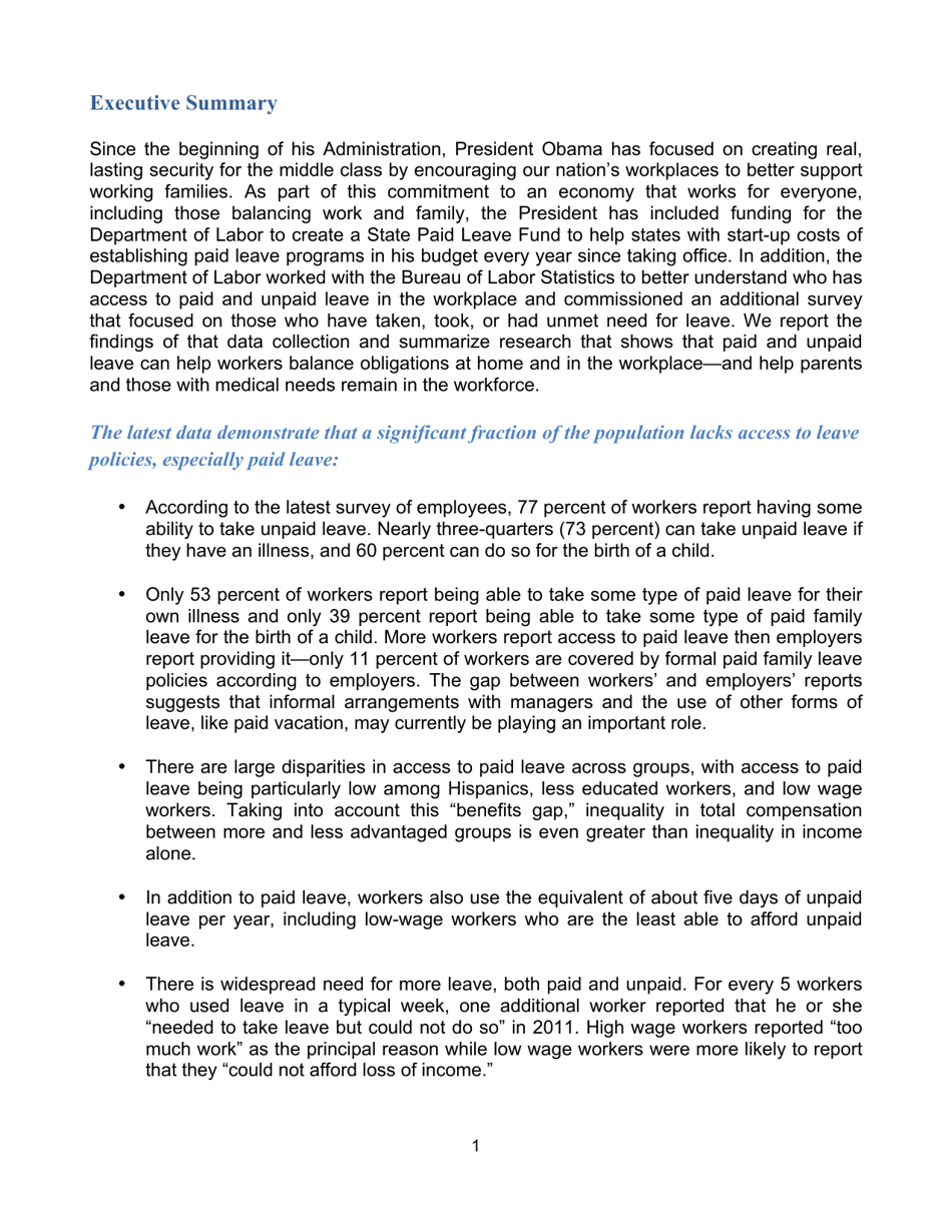 The Economics of Paid and Unpaid Leave - the Council of Economic Advisers, Page 2
