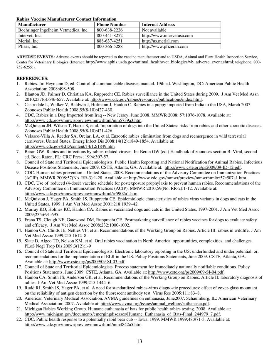 Memorandum (Compendium of Animal Rabies Prevention and Control, 2011) - National Association of State Public Health Veterinarians, Inc., Page 13
