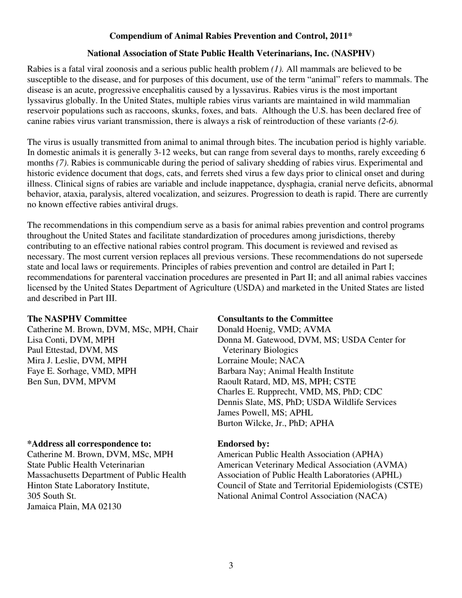 Memorandum (Compendium of Animal Rabies Prevention and Control, 2011) - National Association of State Public Health Veterinarians, Inc., Page 3