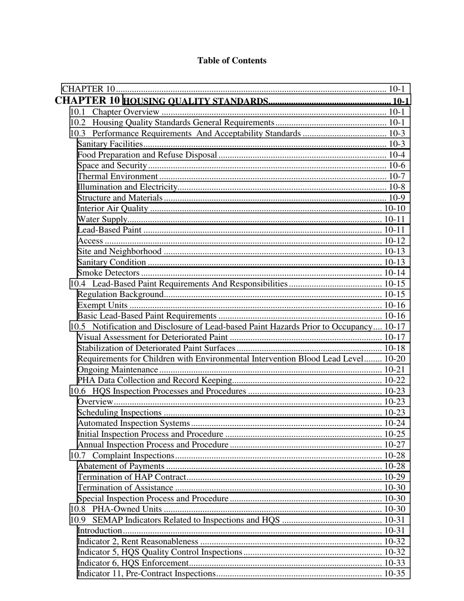 Chapter 10 Housing Quality Standards Housing Choice Voucher Program