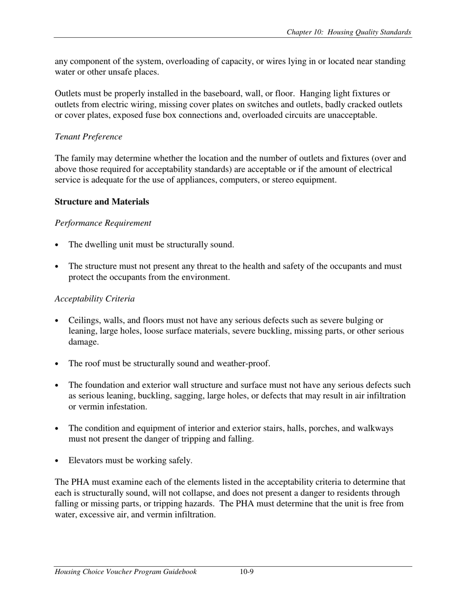 Chapter 10 Housing Quality Standards Housing Choice Voucher Program