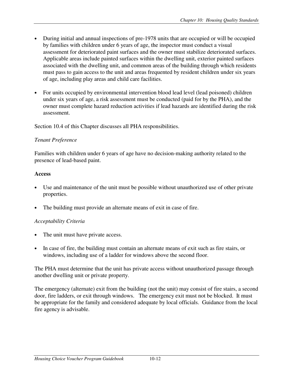Chapter 10 Housing Quality Standards Housing Choice Voucher Program
