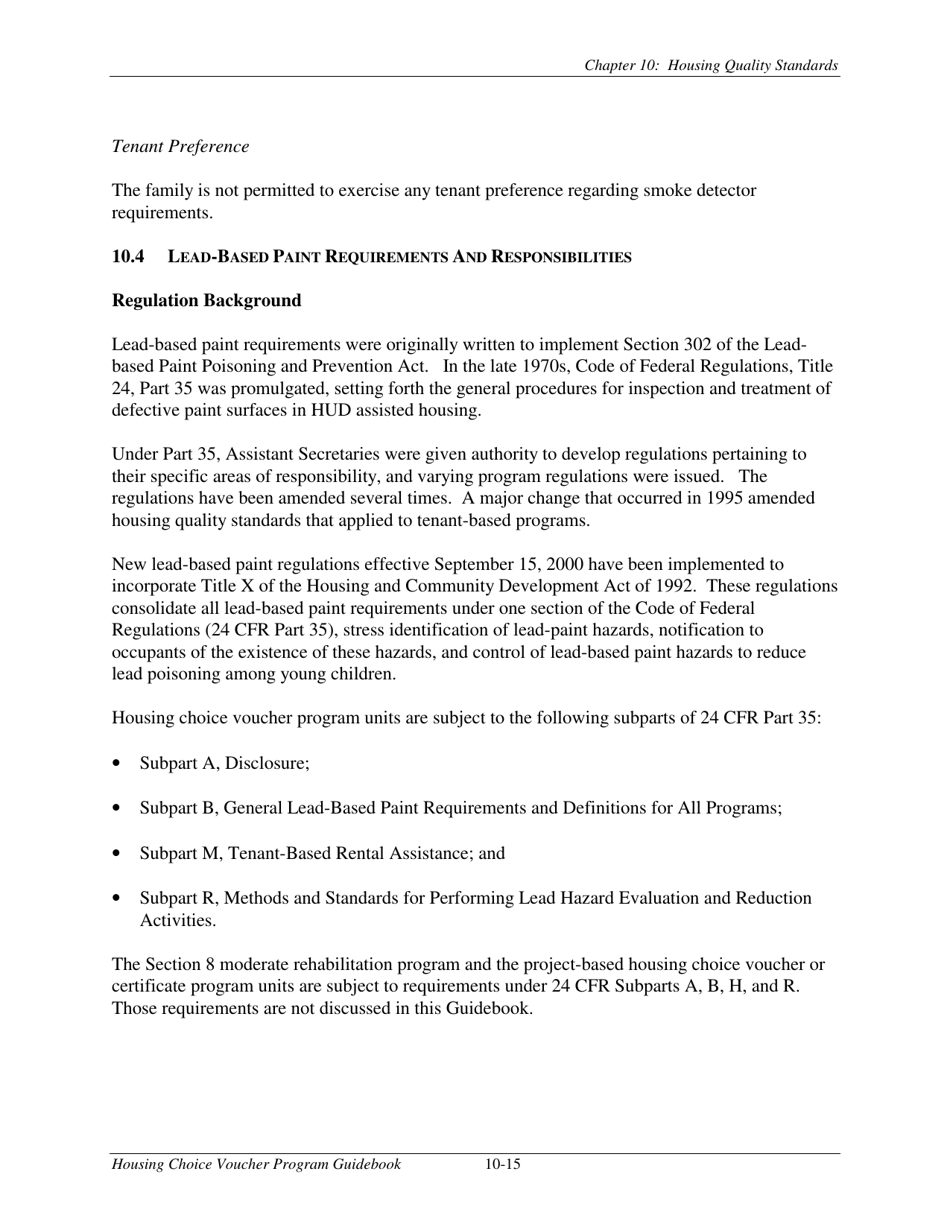 Chapter 10 Housing Quality Standards Housing Choice Voucher Program
