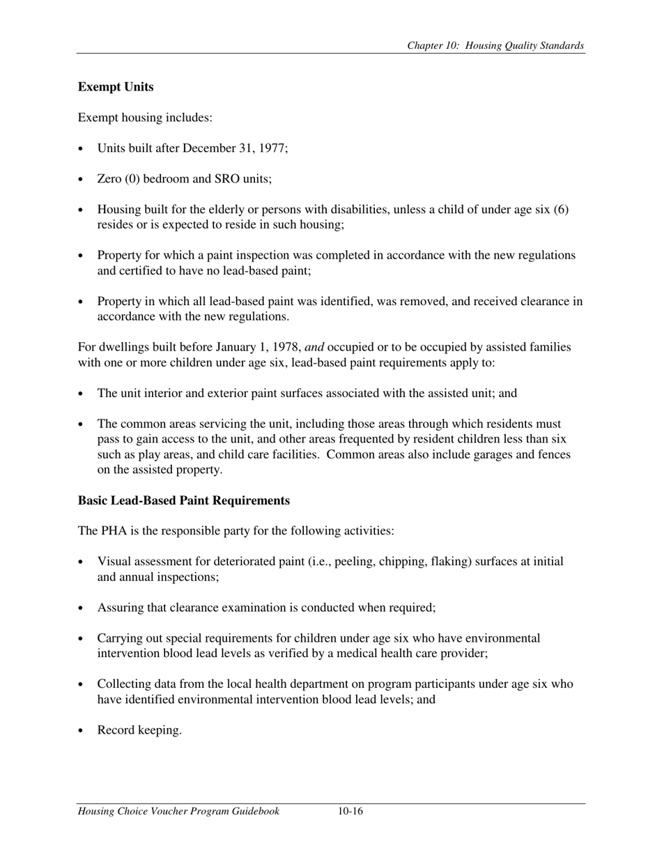 Chapter 10 Housing Quality Standards Housing Choice Voucher Program