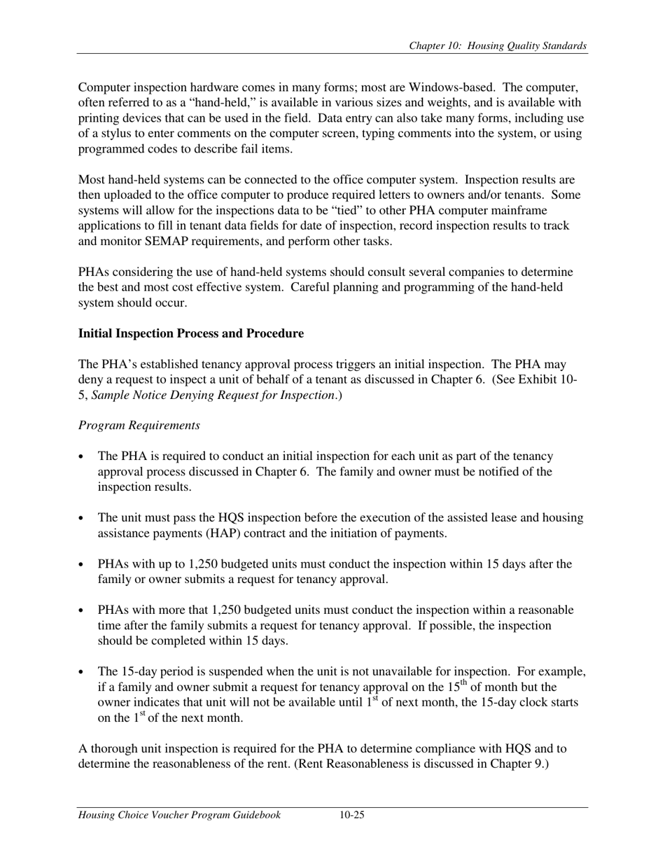 Chapter 10 Housing Quality Standards Housing Choice Voucher Program