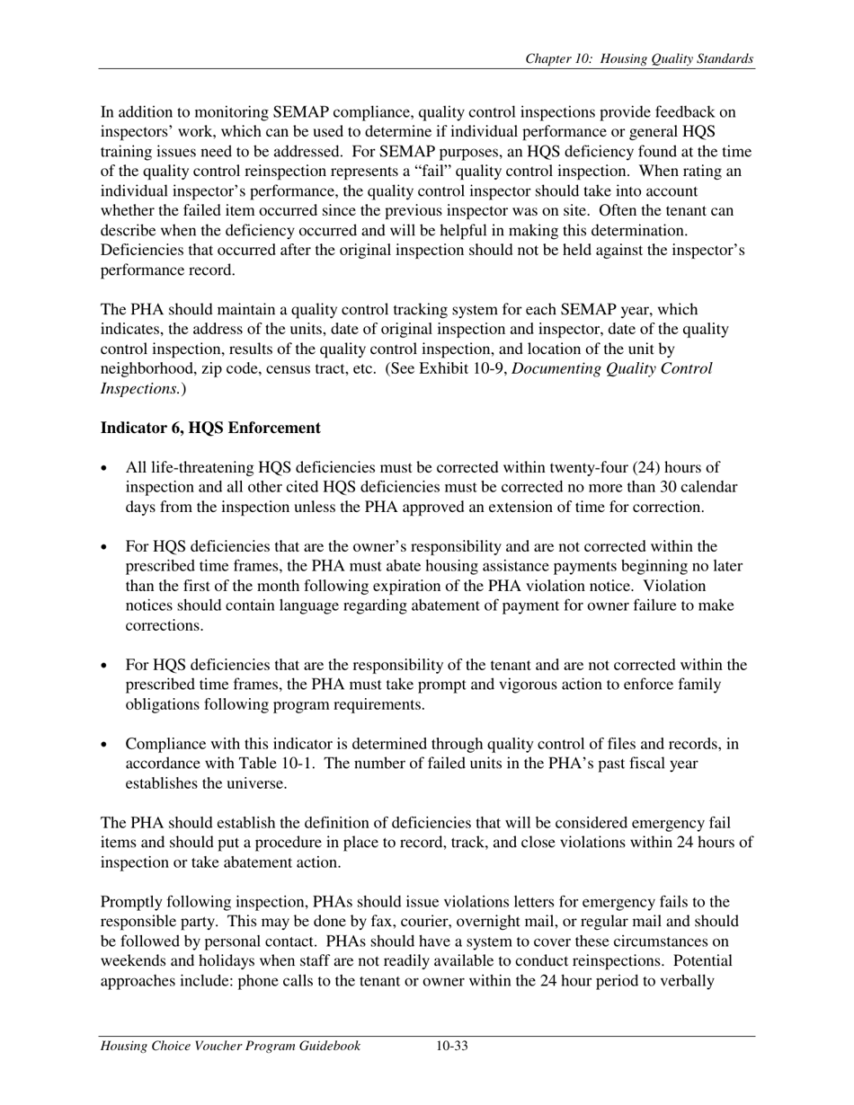 Chapter 10 Housing Quality Standards Housing Choice Voucher Program