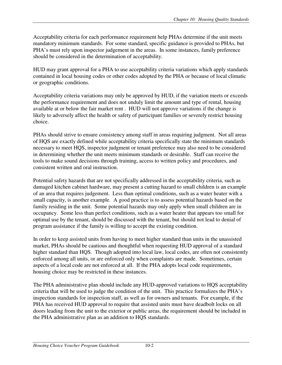 Chapter 10 Housing Quality Standards Housing Choice Voucher Program