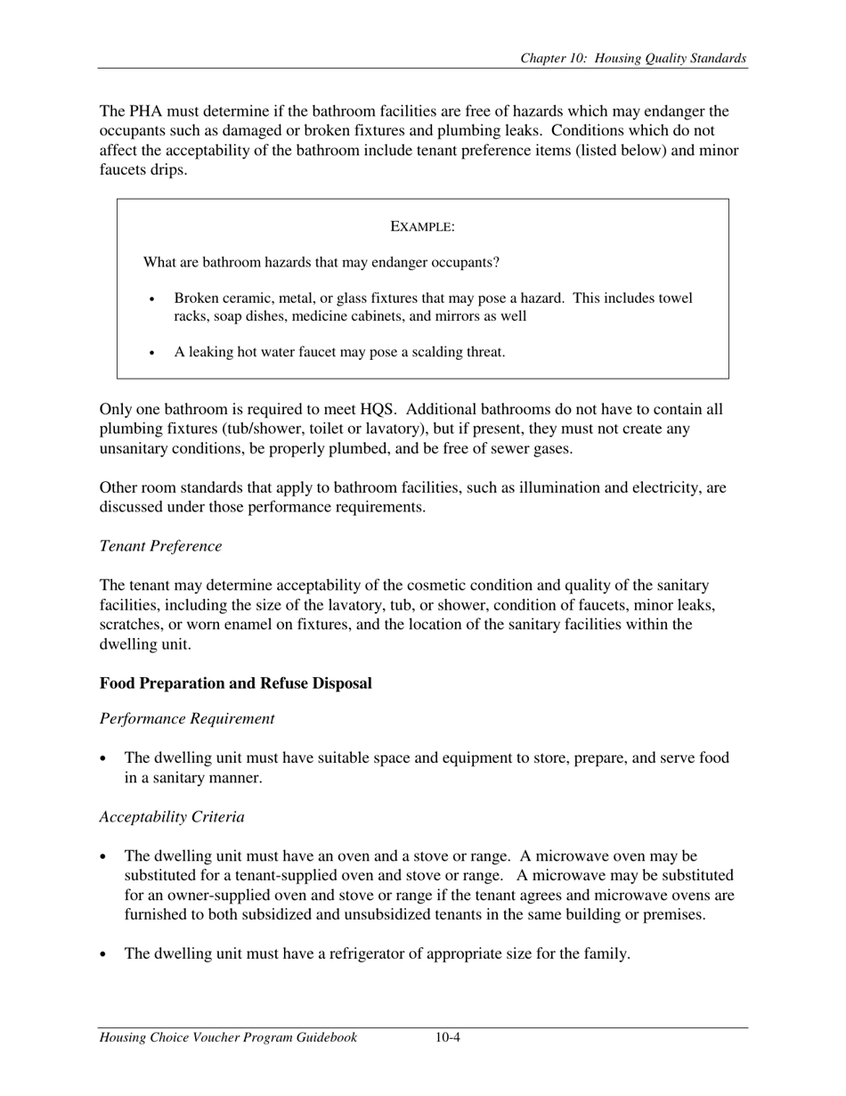 Chapter 10 Housing Quality Standards Housing Choice Voucher Program